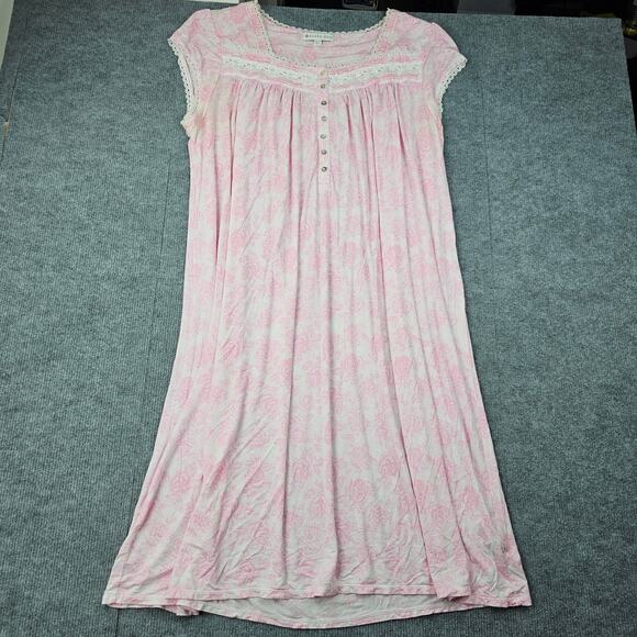 Eileen West Nightgown Womens XL Pink Floral Lace Cottage Retro Vintage Style - Picture 1 of 7
